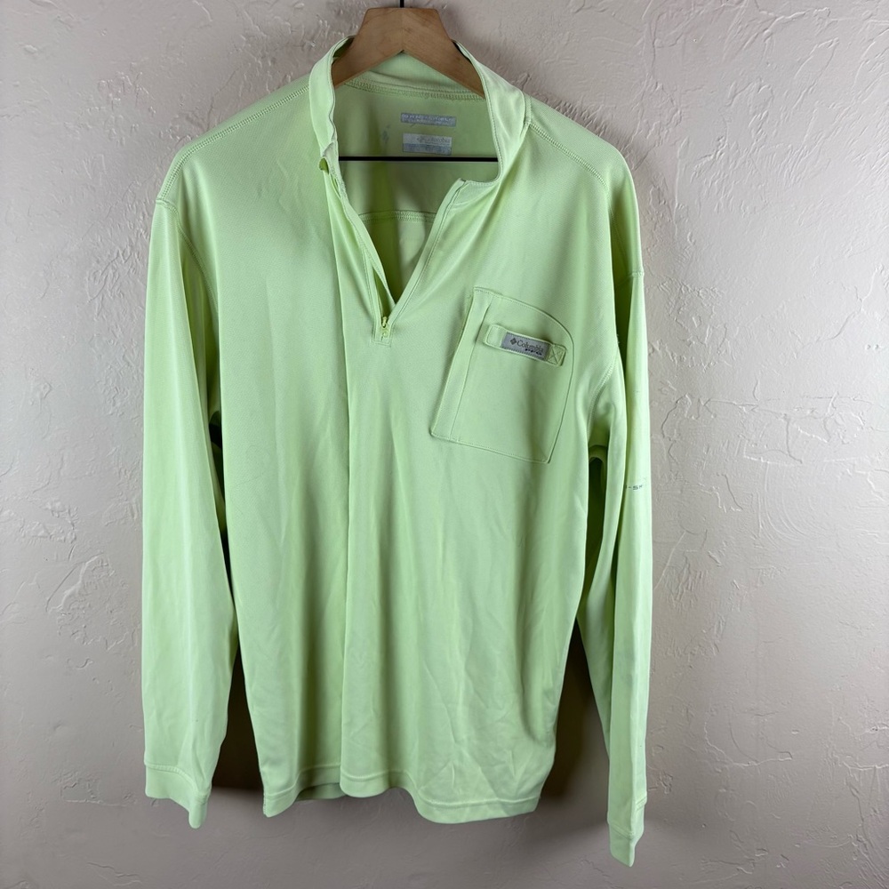 Columbia Neon Lime Green Yellow Omni-shield Blood n Guts PFG Fishing Jacket Men